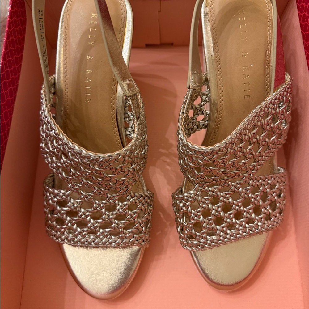 Kelly & Katie Braided Metallic Silver Slingback Heels